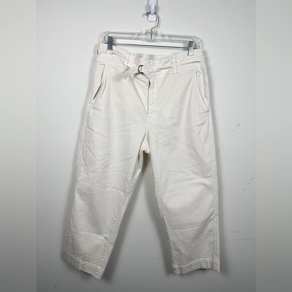 Anthropologie Twill Cream Straight Boyfriend Fit Canvas Size 32/ 14 EUC Ankle - Picture 1 of 7